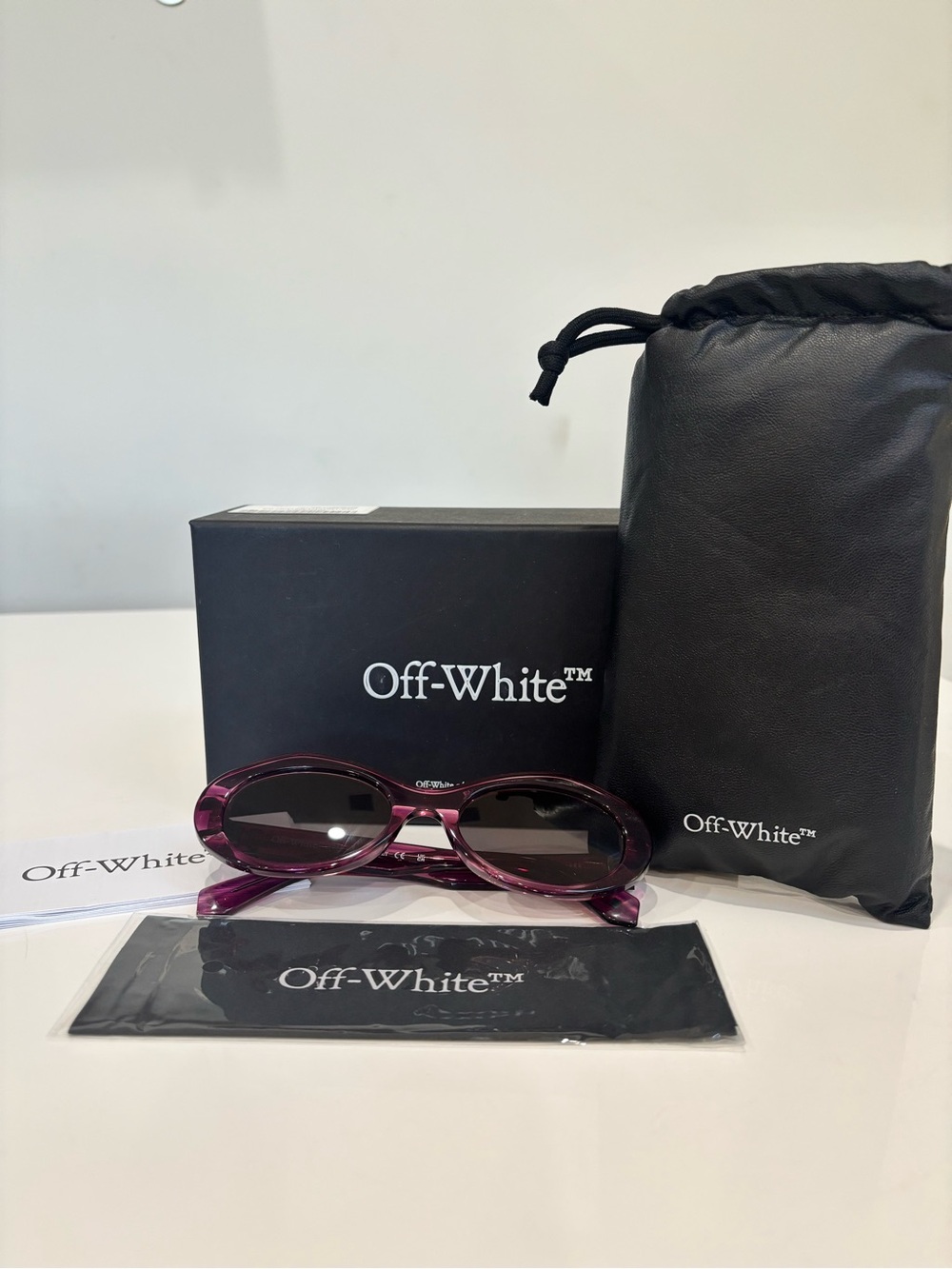 Off-White Edison Sunglasses Striped Purple Dark Grey OERI13G NEW Full Set